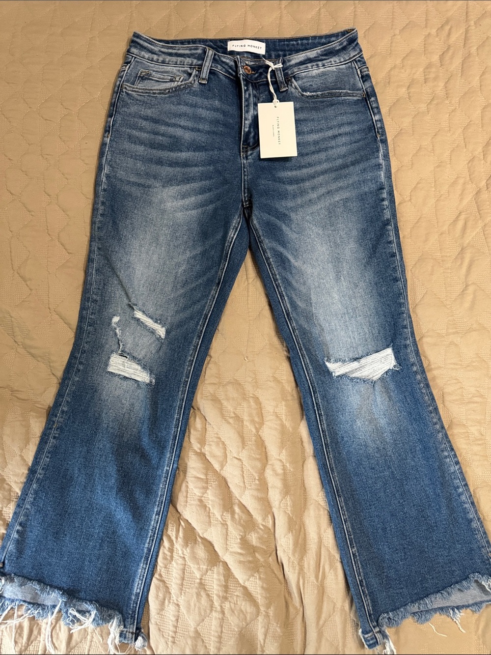 Flying Monkey Denim Blue Washed Distressed Flare Jeans NWT Size 29